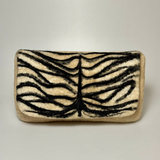 Zebra Desen Bocuk Detaylı Clutch Çanta